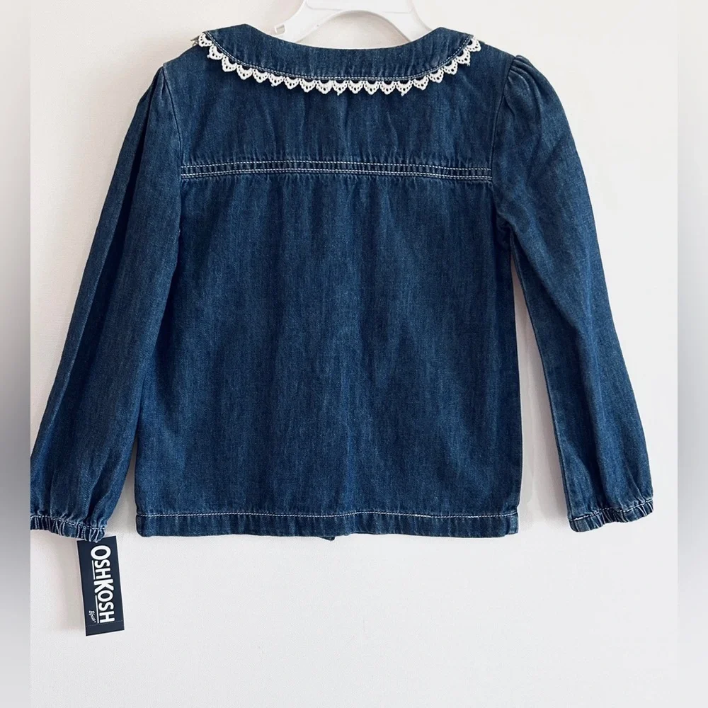 OshKosh B’gosh Girls Denim Button-Up Top w/ Lace Collar – Size 5T